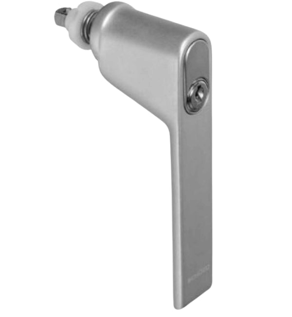 Metal door handle on a white background
